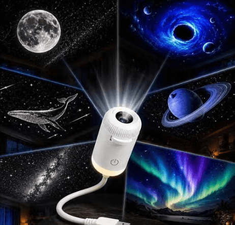 7 Slide Galaxy Projector Night Light with 6 Sliding Projection Films, Adjustable Brightness 360° Rotating Design and USB Power for Car and Bedroom Decoration for Adults and Kids (7 Slides) - Image 1